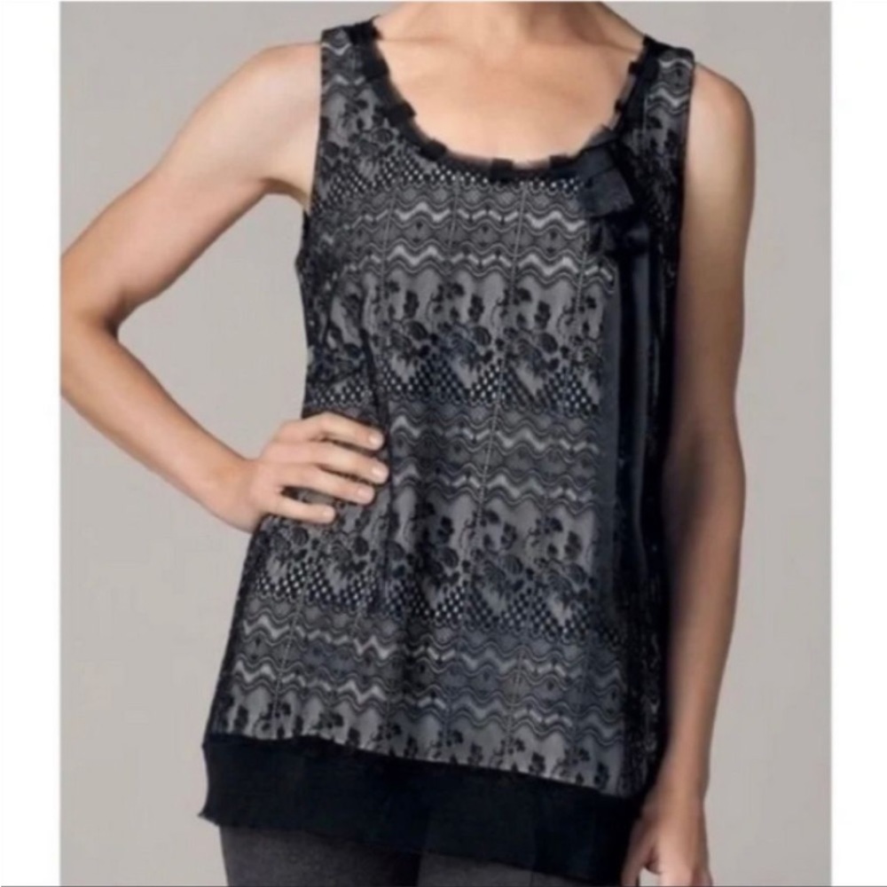 CAbi #552 Emily Lace Sleeveless Ribbon Top. Size M